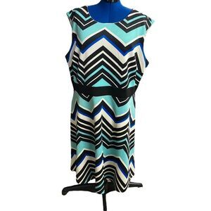 STUDIO ONE Women’s Geometric Design Dress Size 22W Blue Black & Ivory